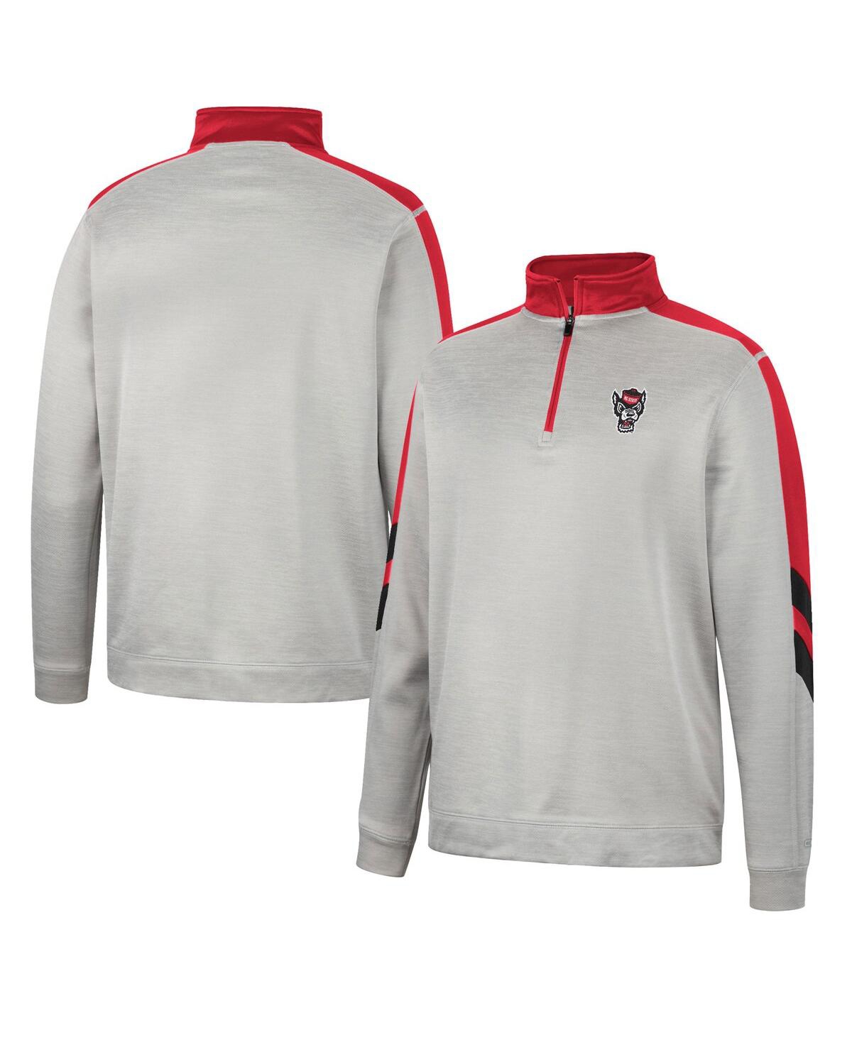 Shop Colosseum Men's  Gray And Red Nc State Wolfpack Bushwood Fleece Quarter-zip Jacket In Gray,red