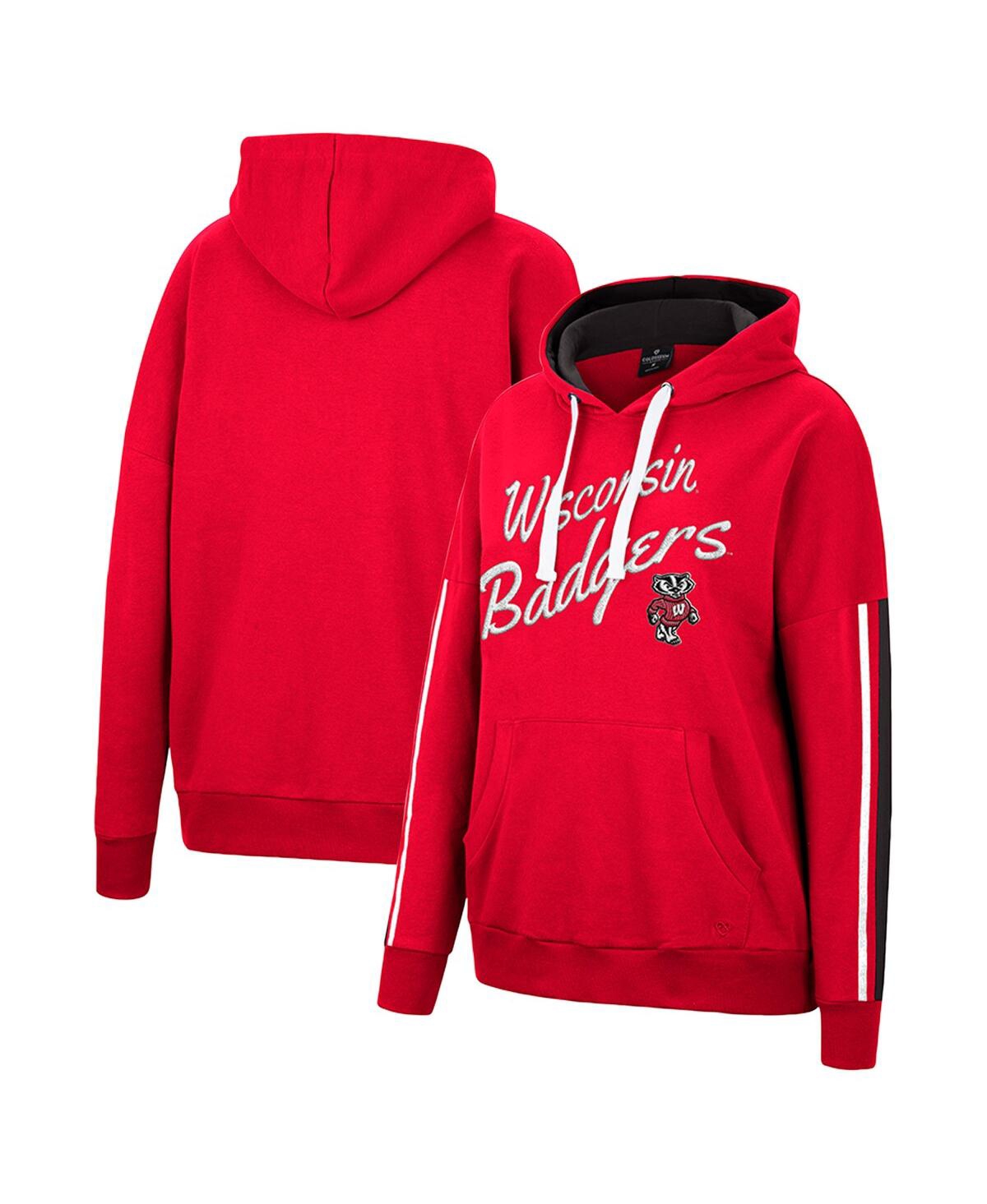 Women's Colosseum Red Wisconsin Badgers Serena Oversized Sleeve Striping Pullover Hoodie - Red