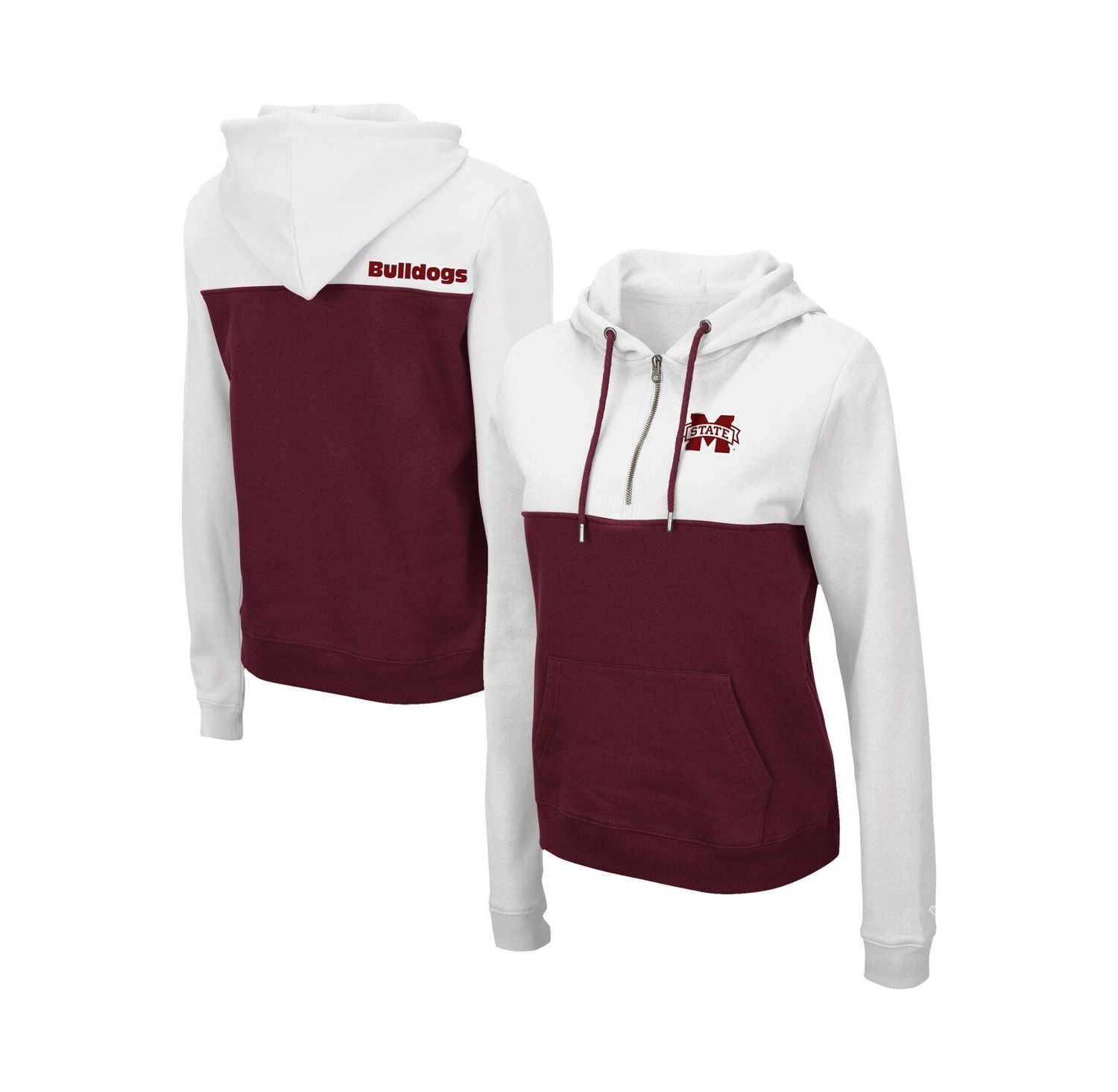 Women's White and Maroon Mississippi State Bulldogs Aidan Quarter-Zip Hoodie