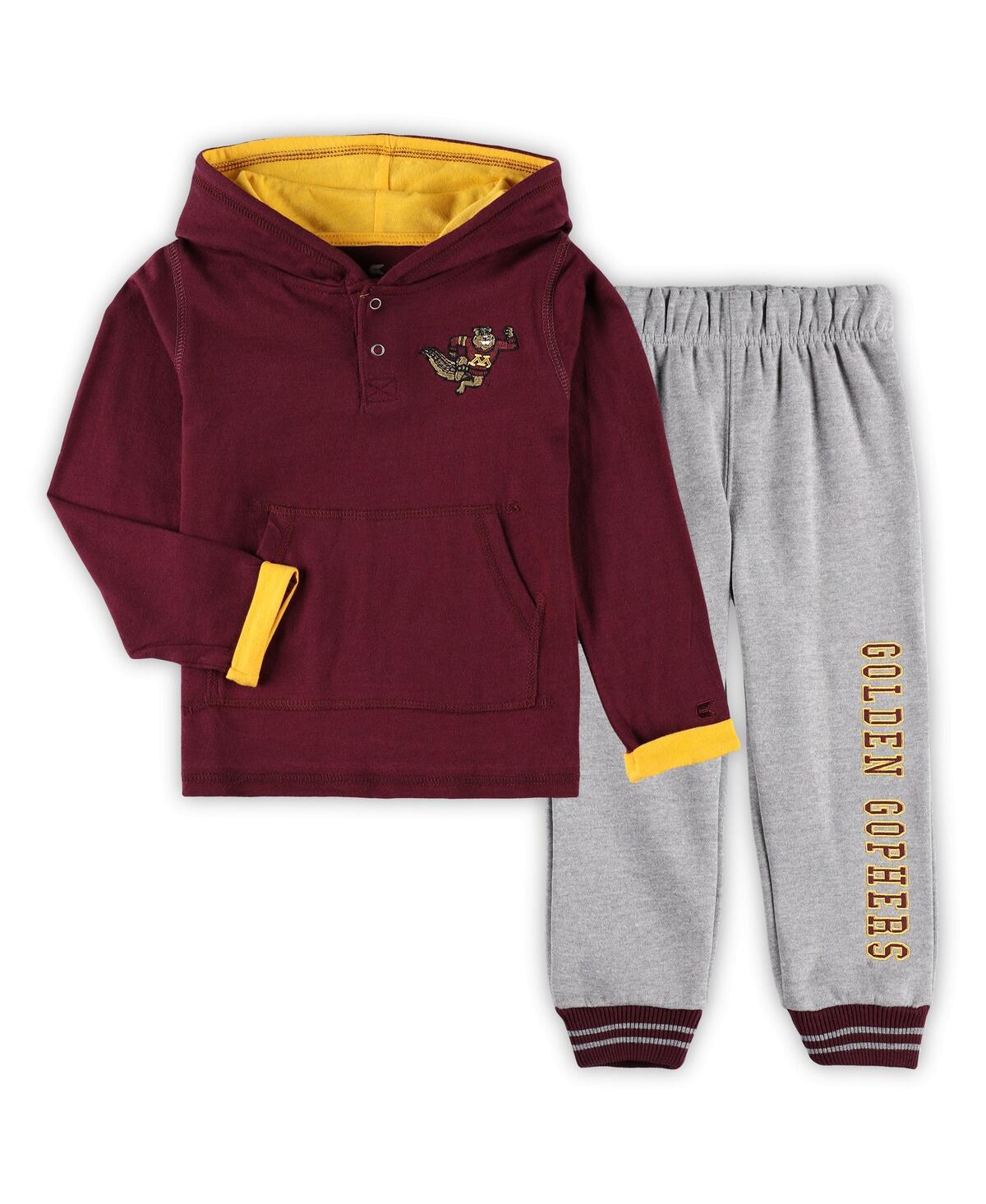 Colosseum Babies' Toddler Boys  Maroon And Heathered Gray Minnesota Golden Gophers Poppies Pullover Hoodie An In Maroon,heathered Gray