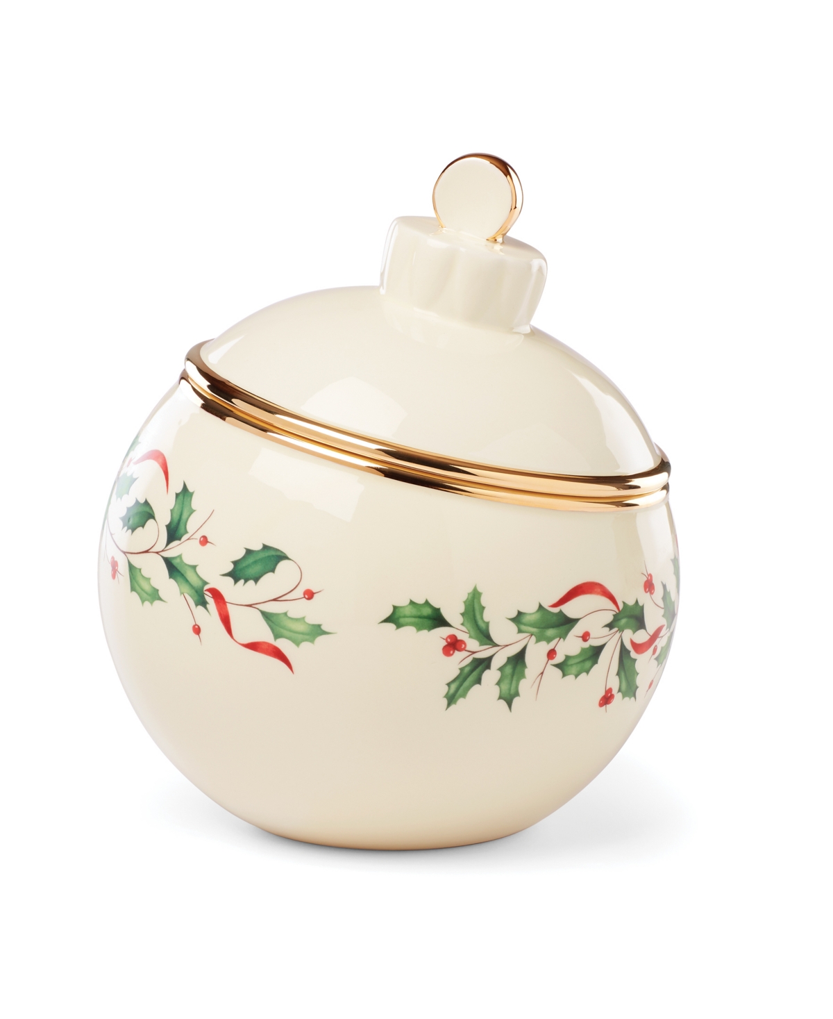 Lenox Holiday Ornament Cookie Jar In Red,green And Ivory