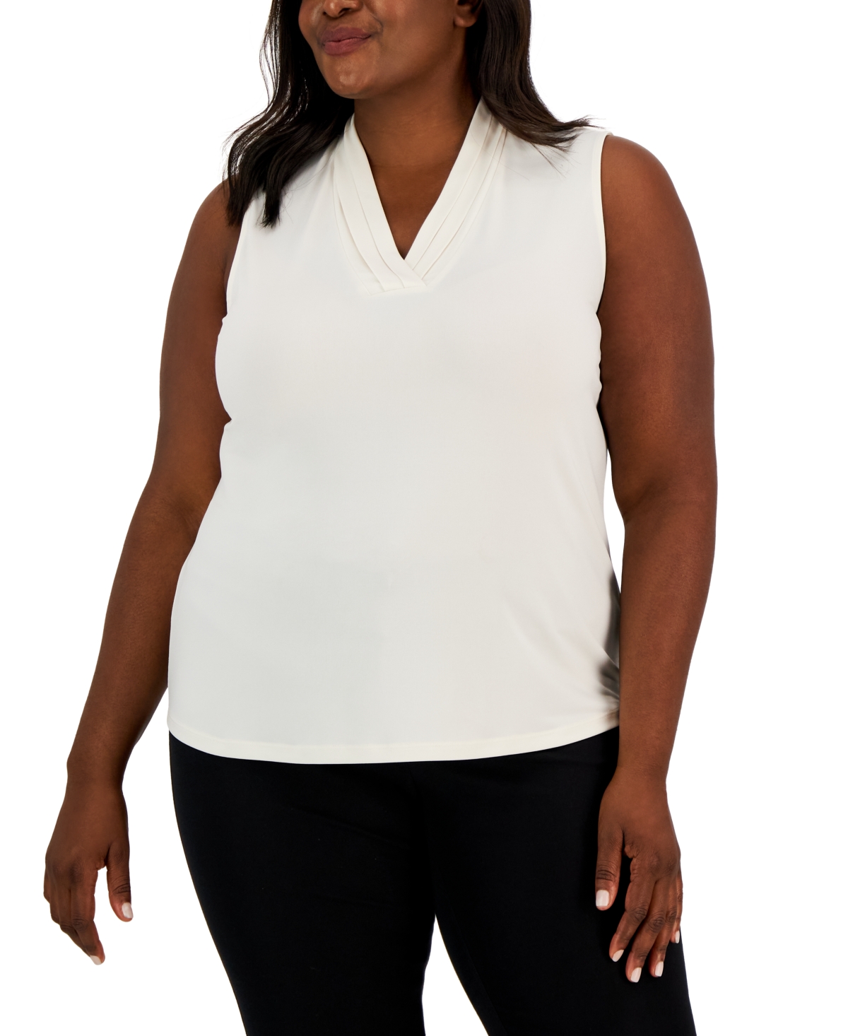 Anne Klein Triple Pleat Sleeveless Top In White