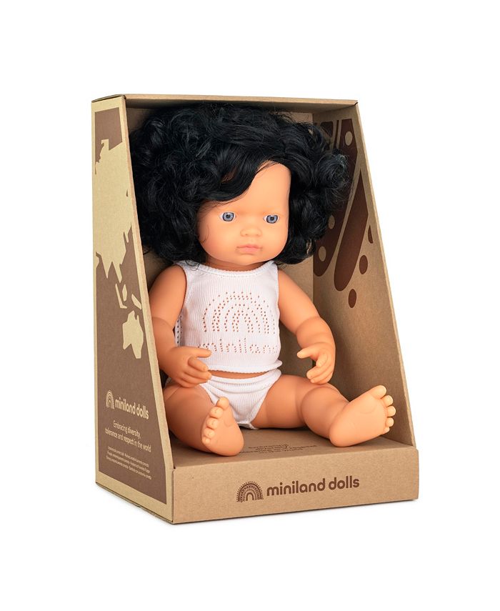 Miniland Doll 38cm - Black Curly Hair Caucasian Boy