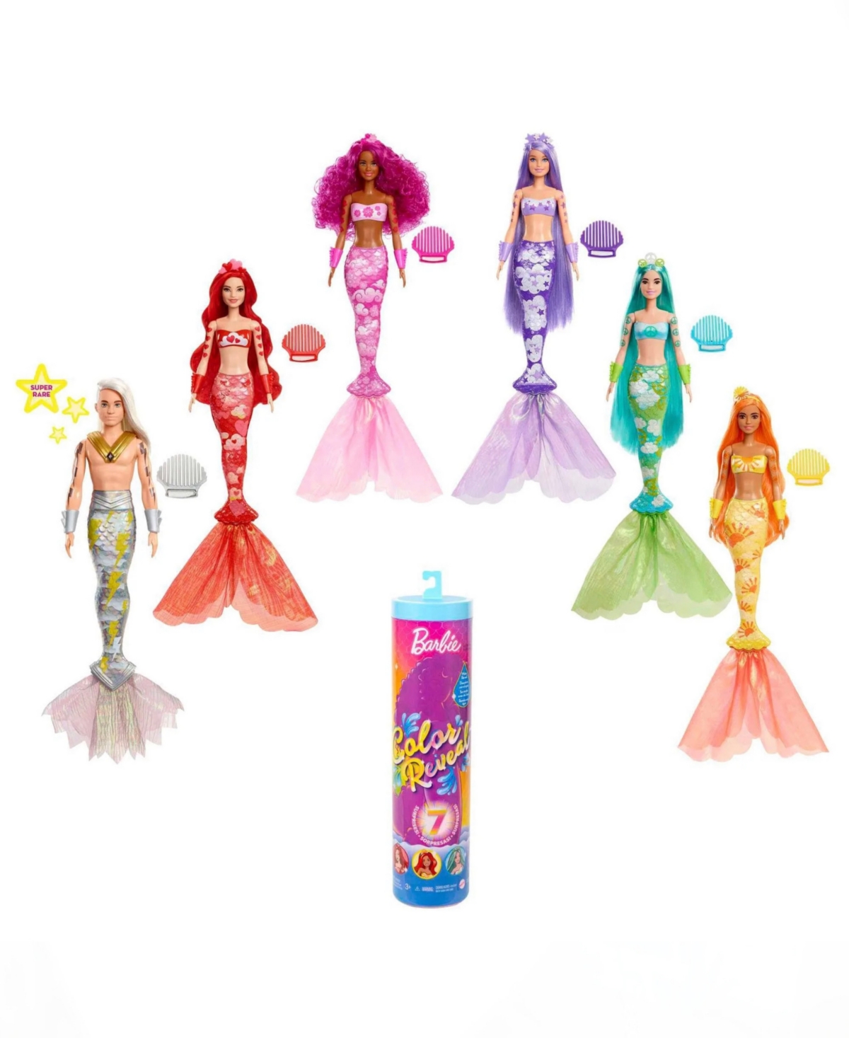 Barbie Kids' Color Reveal Mermaid Doll With 7 Dolls Colors Of Rainbow In Multi Colored