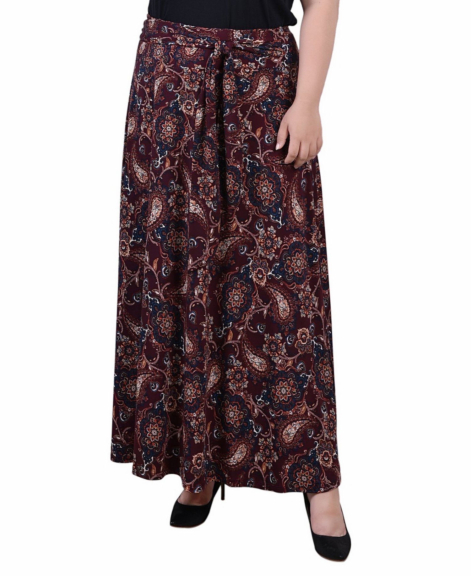 Petite Printed Maxi Skirt with Sash Waist Tie