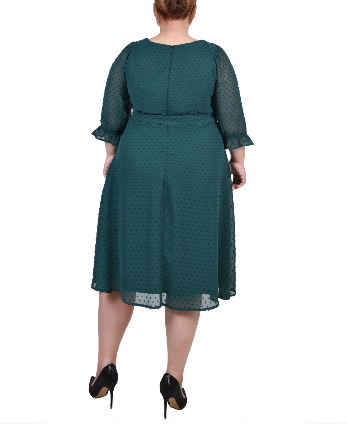 Ny Collection Plus Size 3/4 Sleeve Belted Swiss Dot Dress