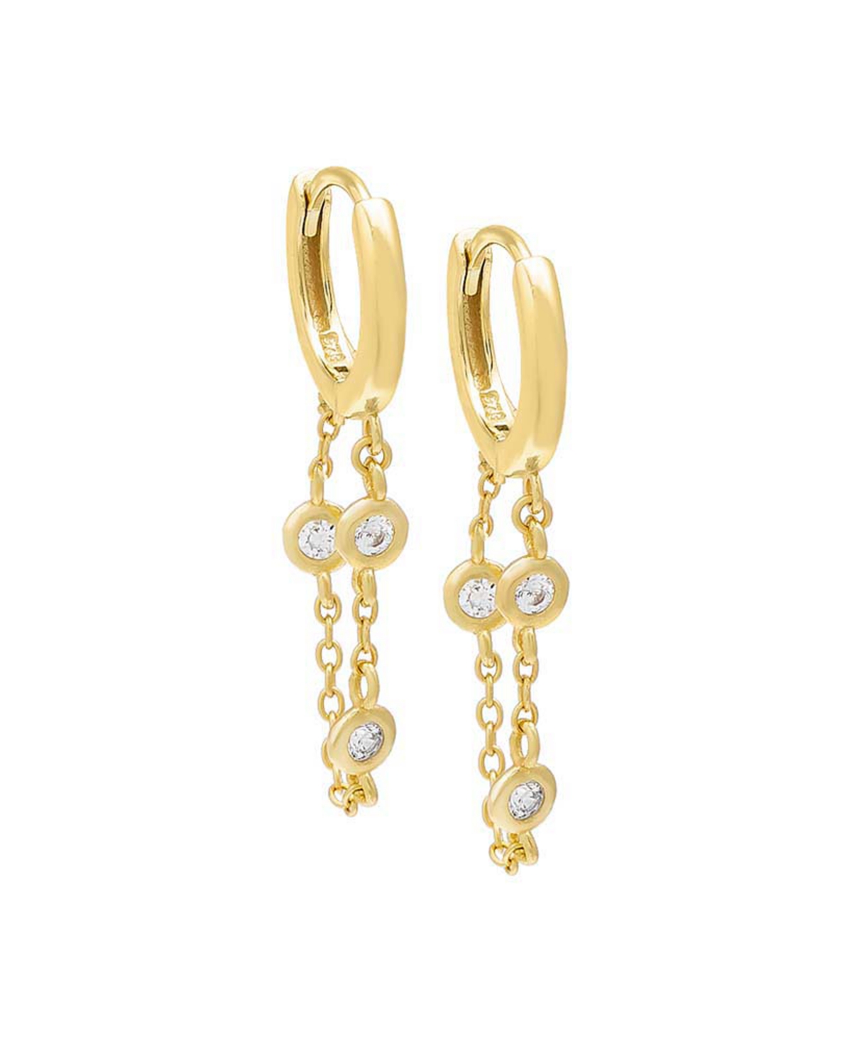 by Adina Eden Cubic Zirconia Bezel Chain Huggie Earrings 14k Gold Plated Over Sterling Silver
