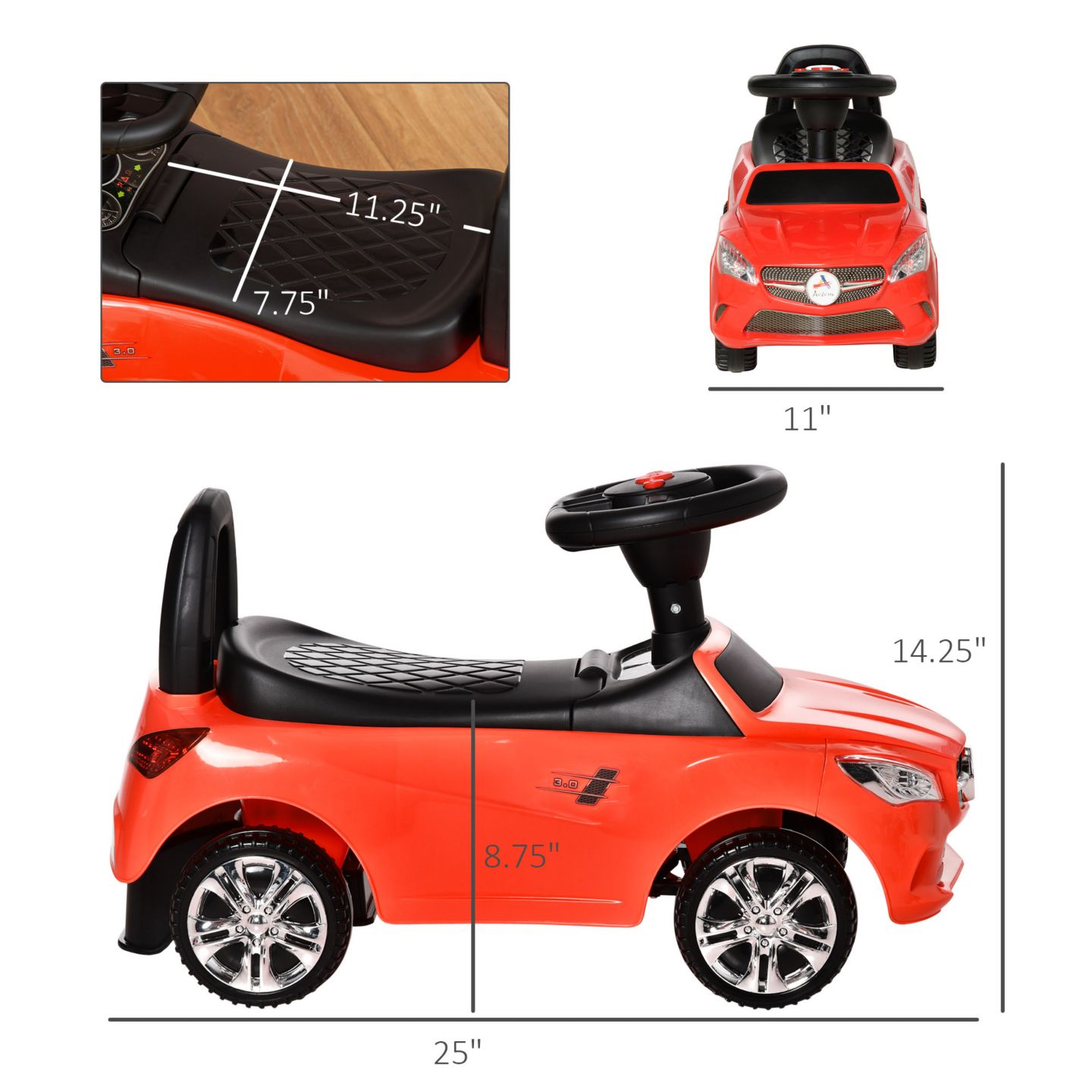 Детская игрушка Aosom Ride on Sliding Car Foot-to-Floor with Working Lights and Working Horn, 25"L x 11"W x 14.25"H, 55 lb. Capacity, Ages 18-36 Months — фото 9