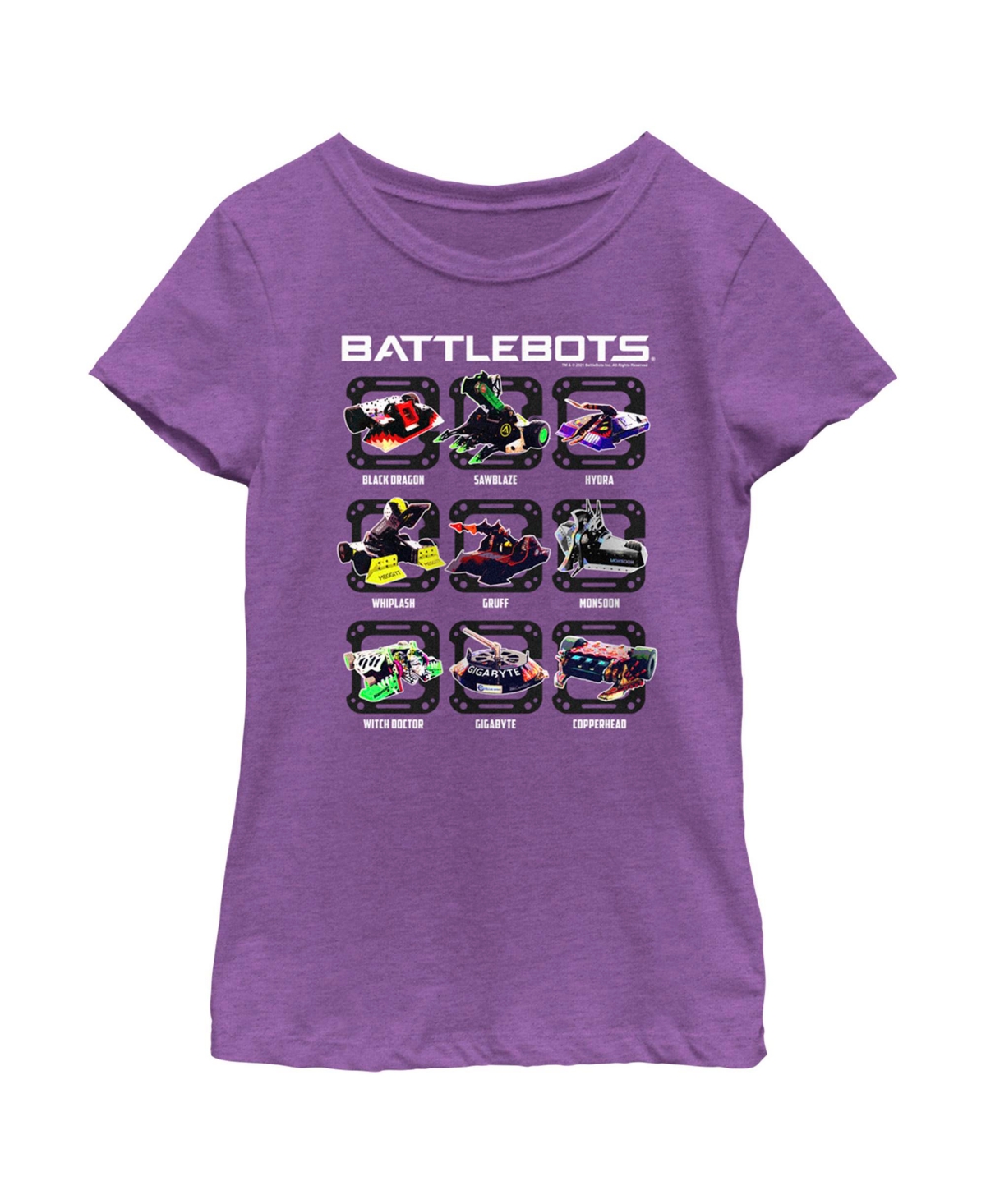 Battlebots Kids' Girl's  Robot Chart Child T-shirt In Purple Berry