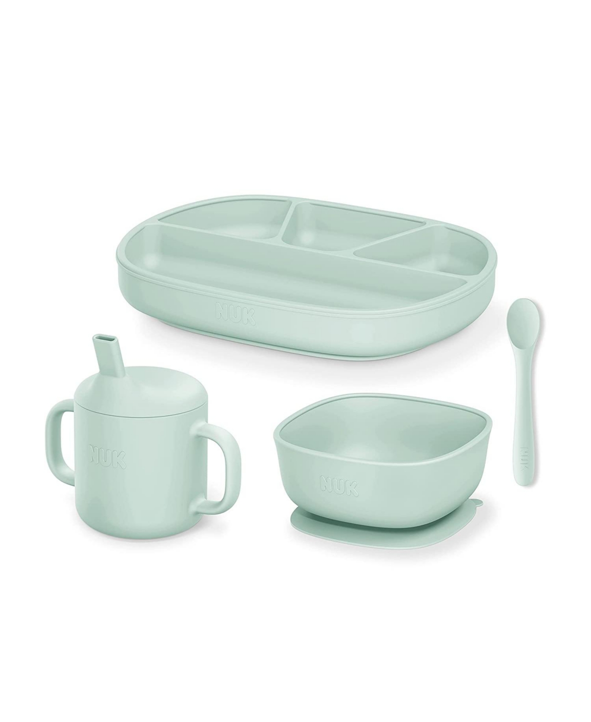 Nuk 4 Piece Silicone Baby Tableware Set In Light/pastel Green