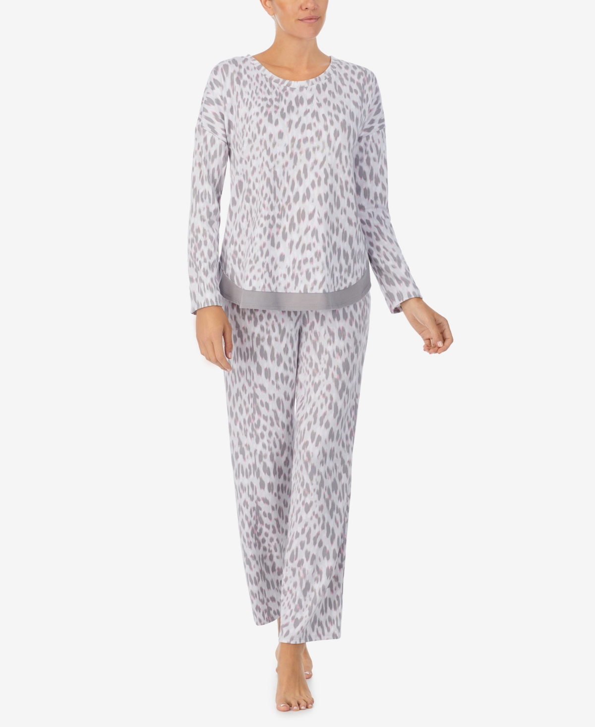 Shop Ellen Tracy Women's Long Sleeve Crew Neck Pajamas Set In Gray Animal