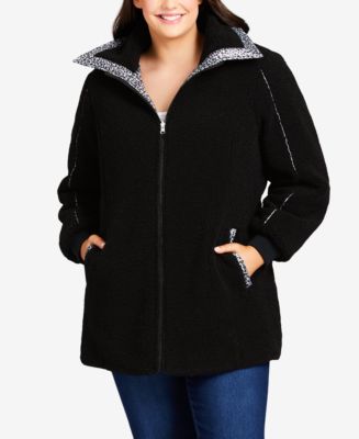 Plus Size Printed Sherpa Vest Coat