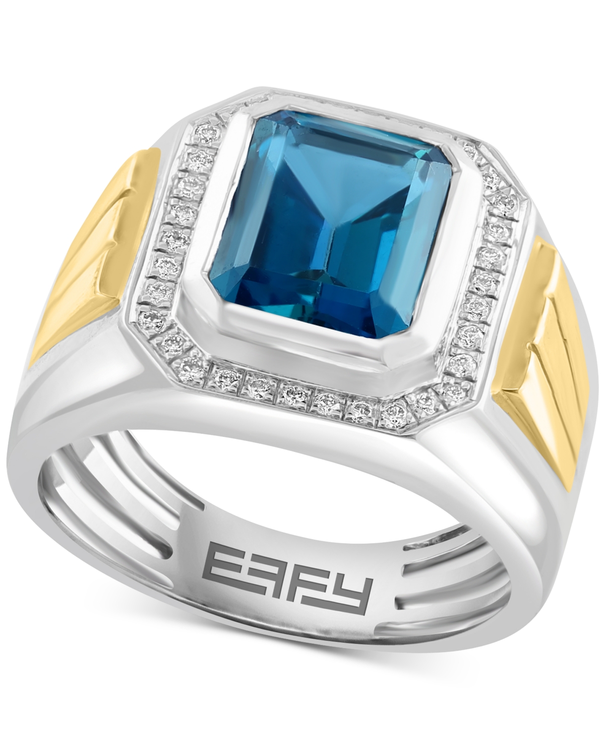 Effy Collection Effy Men's London Blue Topaz (5-1/10 Ct. T.w.) & Diamond (1/5 Ct. T.w.) Ring In Sterling Silver & 18