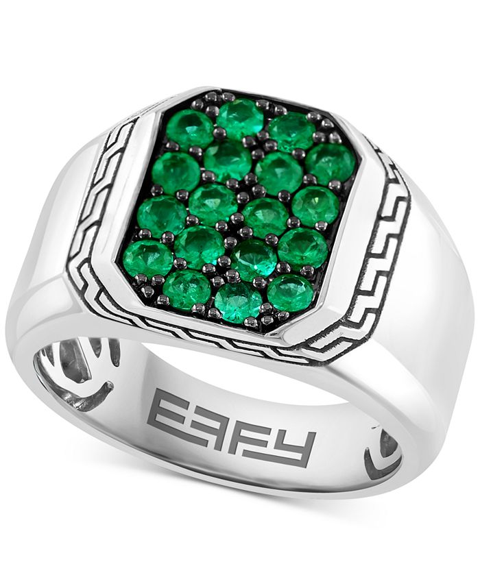 EFFY Collection EFFY® Men's Emerald (3/4 ct. t.w.) Cluster Ring in ...