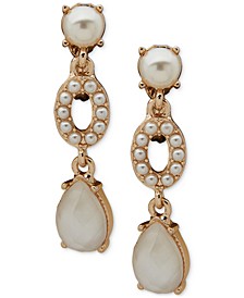 Gold-Tone Imitation & Mother-of-Pearl Pear-Shape Clip-On Linear Drop Earrings