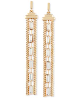 GUESS - Gold-Tone Baguette-Crystal & Snake Chain Triple-Row Linear Drop Earrings