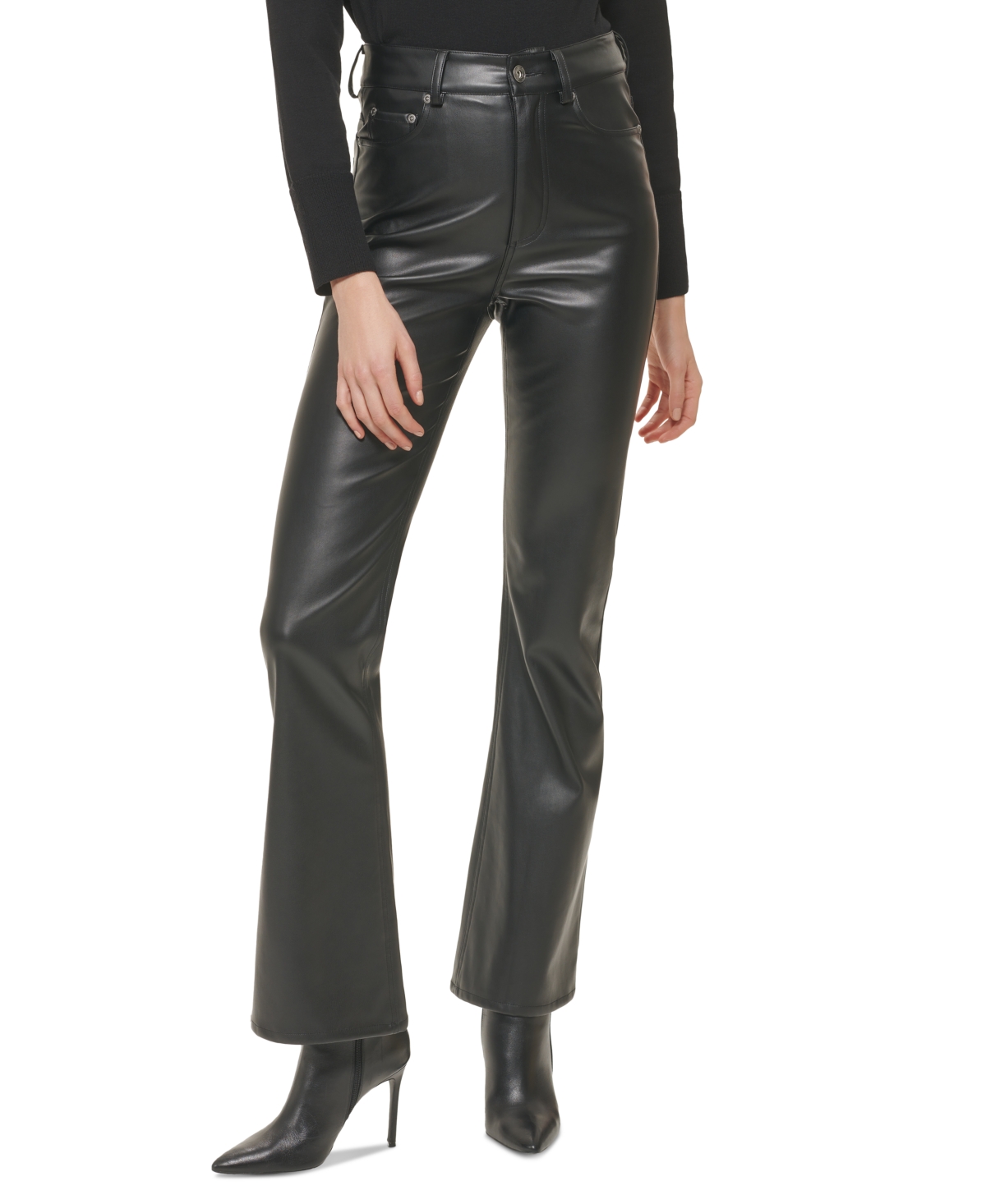 Dkny Jeans Women's Boreum Faux-leather Flare Pants In Black