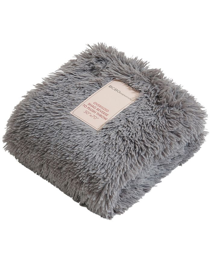 Bcbgeneration Shaggy Reversible to Plush Throw Blanket, 50 x 70, Created for Macy's - Ash Gray