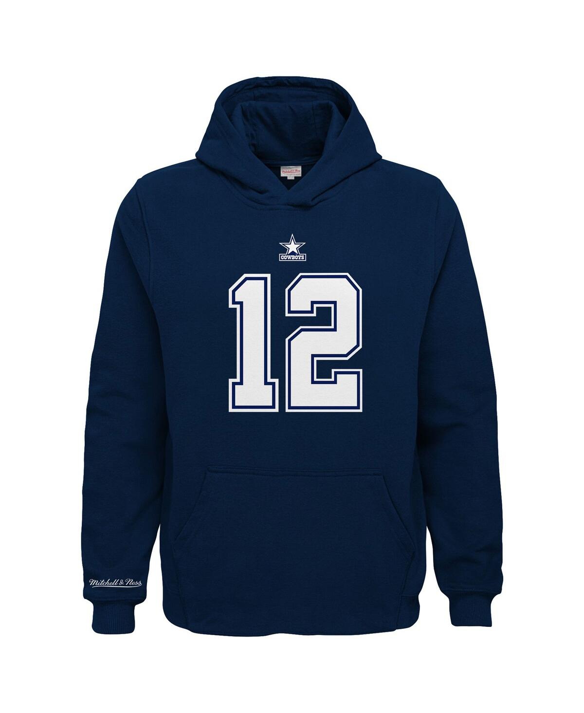 Mitchell & Ness Big Boys  Navy Dallas Cowboys Retired Player Name And Number Pullover Hoodie In Navy