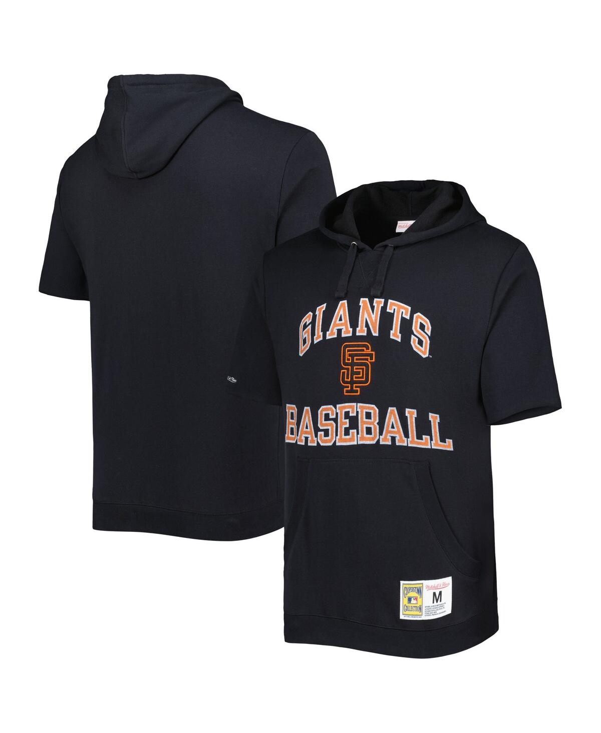 Men's Mitchell & NessSan Francisco Giants Cooperstown Collection Washed Fleece Pullover Short Sleeve Hoodie - Black