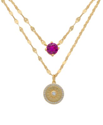 Victoria Townsend - Lab-grown Pink Sapphire (5/8 ct. t.w.) & Lab-grown White Sapphire (1/3 ct. t.w.) 16" Layered Pendant Necklace in 14k Gold-Plated Sterling Silver