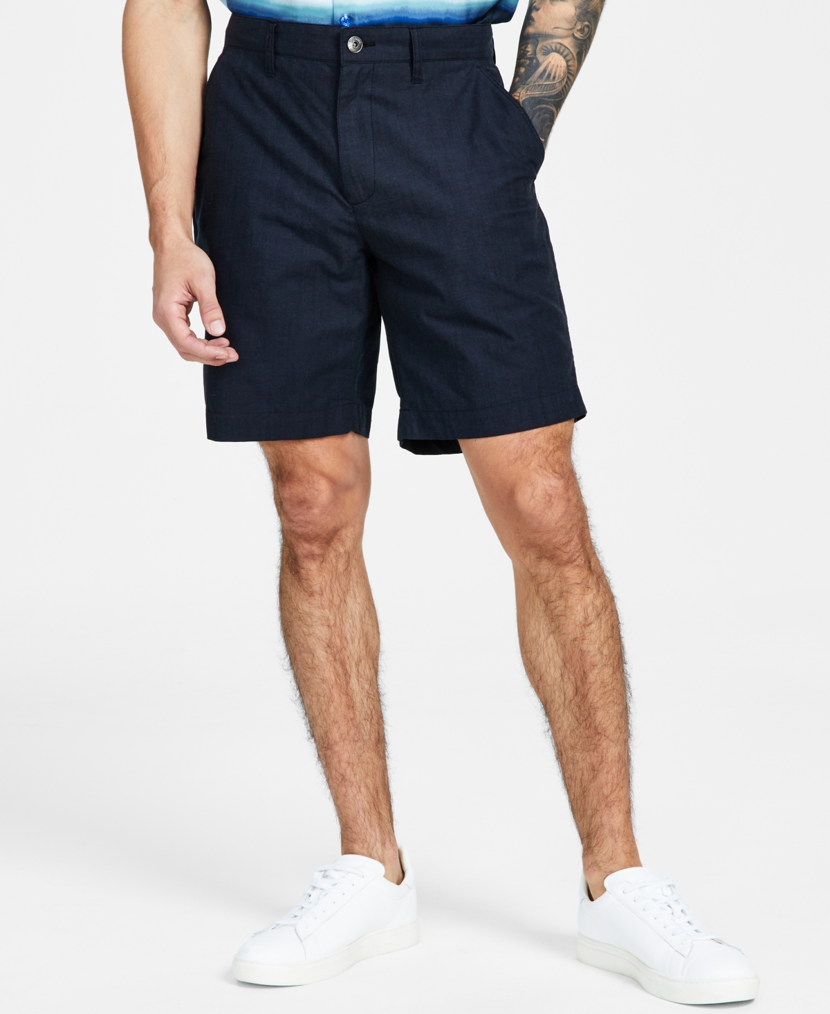 Inc International Concepts Classic-fit Solid 8.5" Chambray Shorts, Created For Macy's In Deep Black