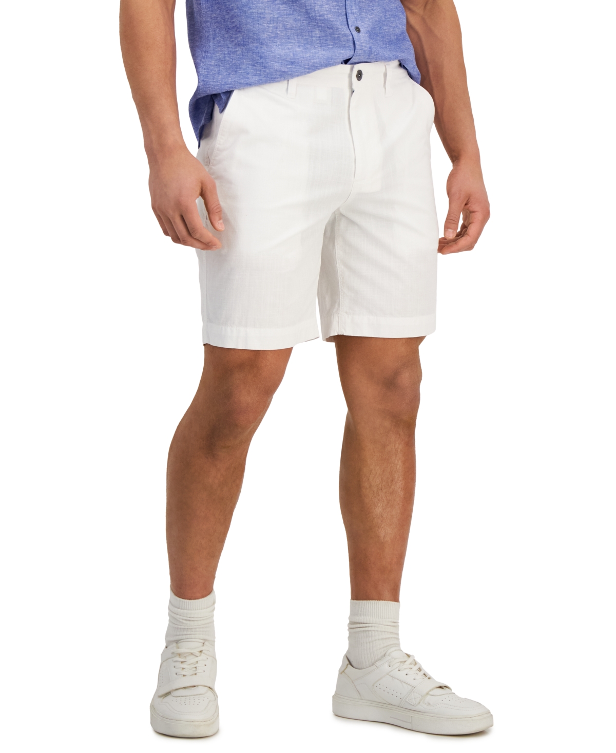 Inc International Concepts Classic-fit Solid 8.5" Chambray Shorts, Created For Macy's In White Pure