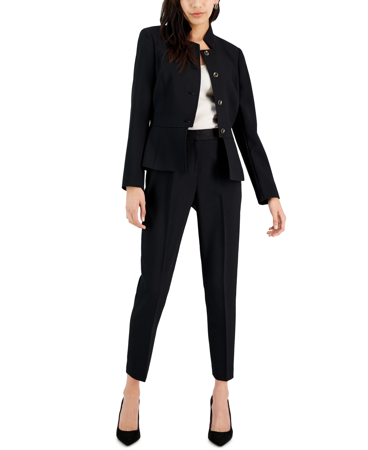 Tahari Asl Women's Stand Collar Button-front Pantsuit In Black