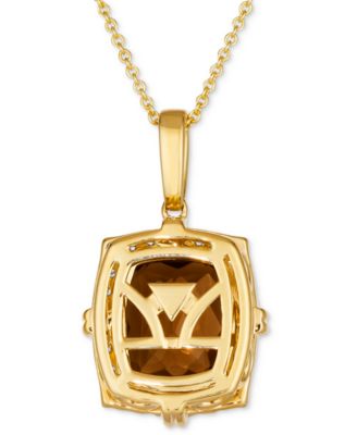 Chocolate Quartz (4 ct. t.w.) & Diamond (1/3 ct. t.w.) Adjustable 20" Pendant Necklace in 14k Gold
