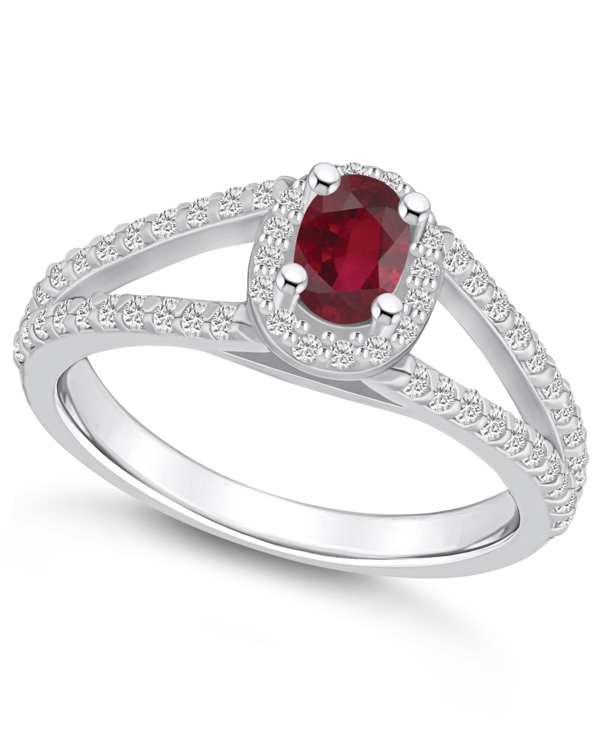 Macy's Ruby (5/8 Ct. T.w.) And Diamond (1/2 Ct. T.w.) Halo Ring In White Gold