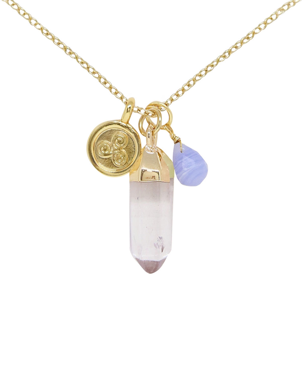 Charged Crystal Quartz Charm Necklace With Agate In Blue Agate