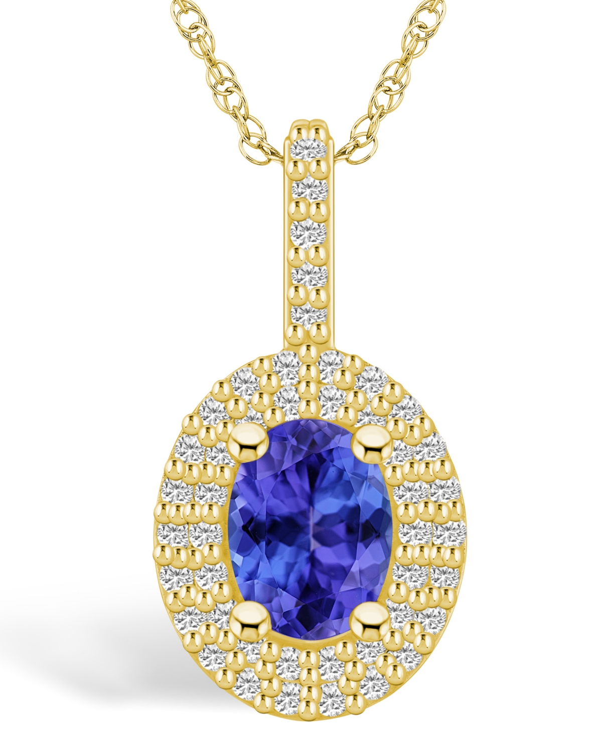 Macy's Tanzanite (1-1/4 Ct. T.w.) And Diamond (1/2 Ct. T.w.) Halo Pendant Necklace In Gold
