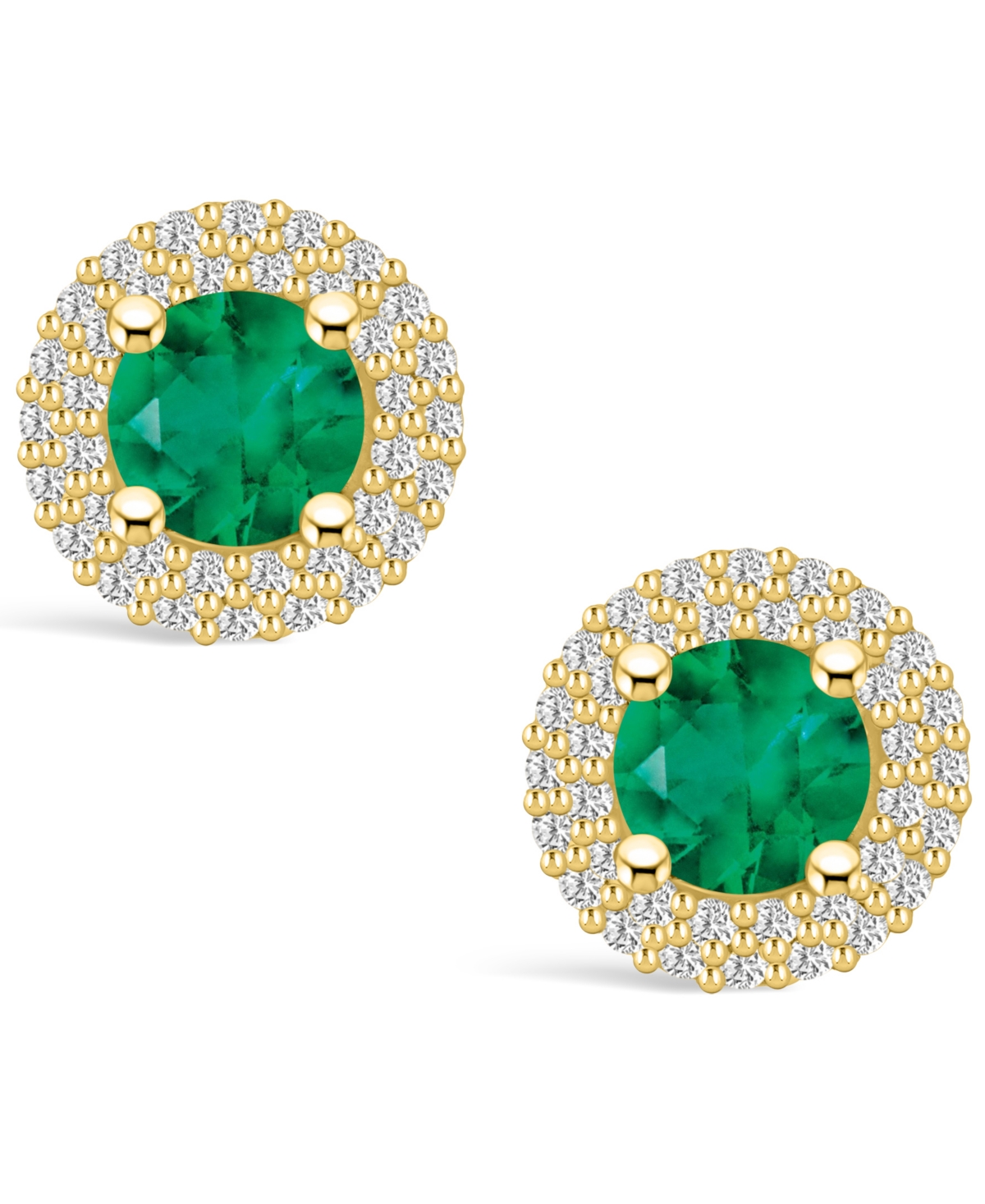 Macy's Emerald (1 Ct. t.w.) and Diamond (1/3 Ct. t.w.) Halo Stud Earrings