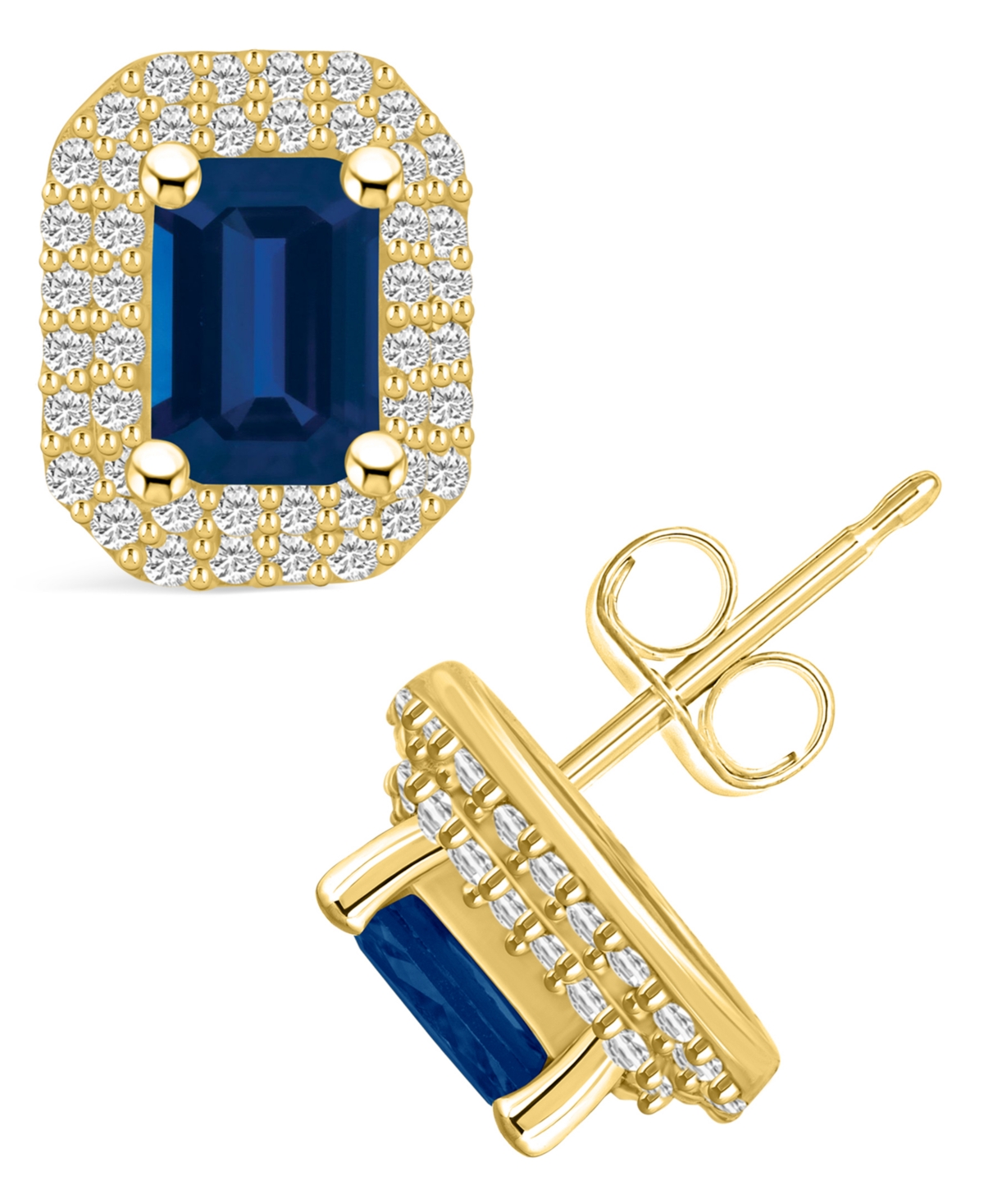 Macy's Sapphire (1-3/8 Ct. T.w.) And Diamond (3/8 Ct. T.w.) Halo Stud Earrings In Gold