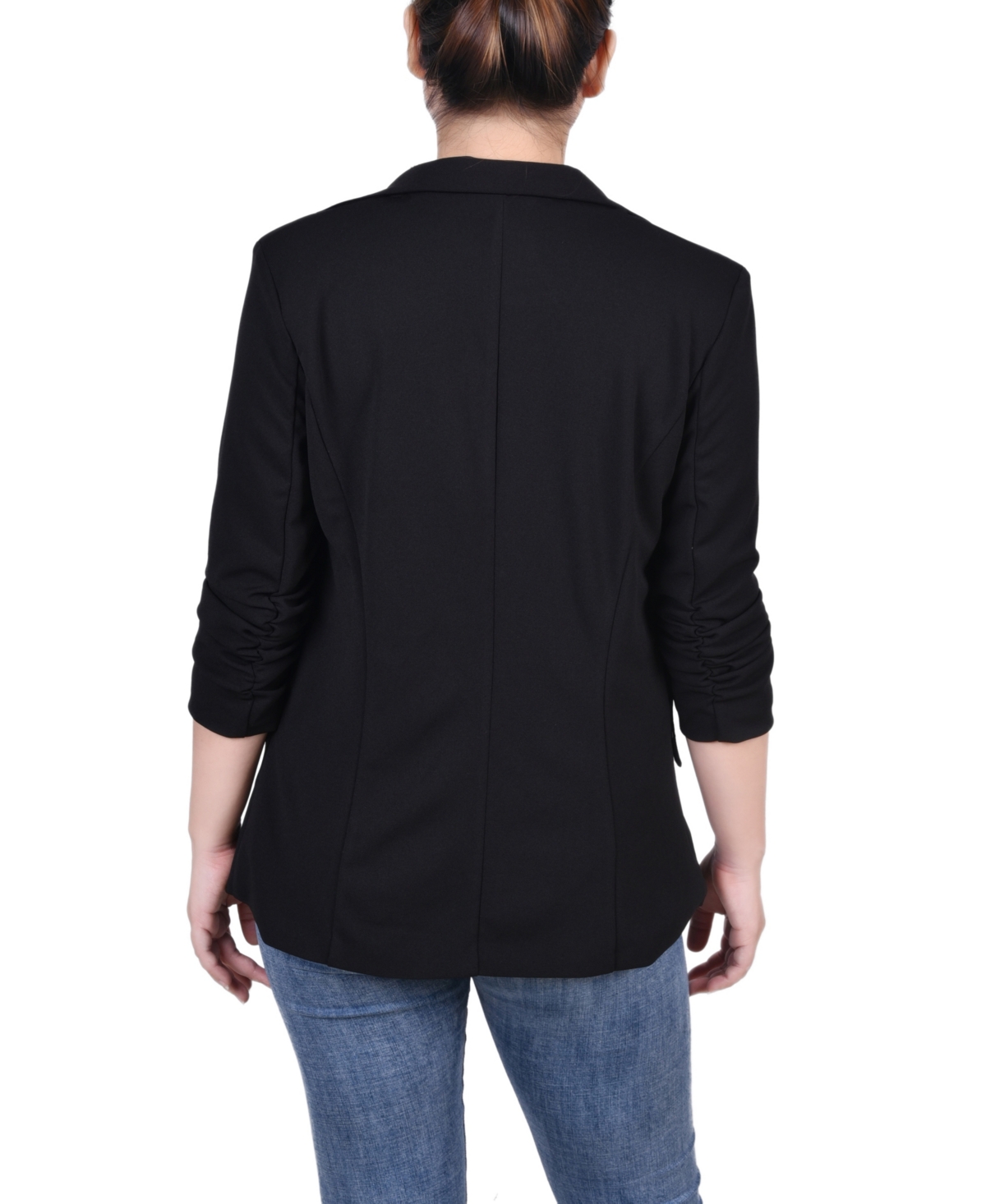 Ny Collection Women's 3/4 Rouched Sleeve Crepe Jacket - Black - Black Red Chain
