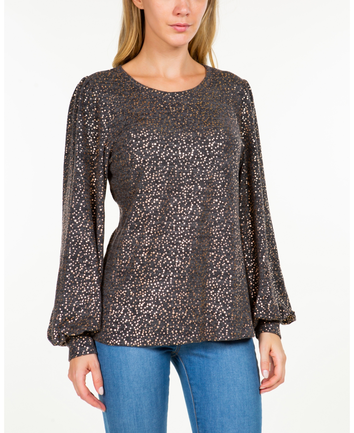 John Paul Richard Women's Soft Knit Top With Foil Printing In Charcoal Gray