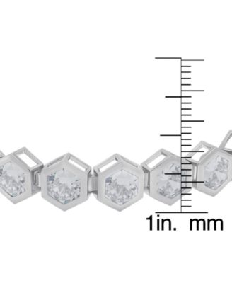 Fine Silver Plated Cubic Zirconia Hexagon Shaped Bezel Bolo Adjustable Bracelet