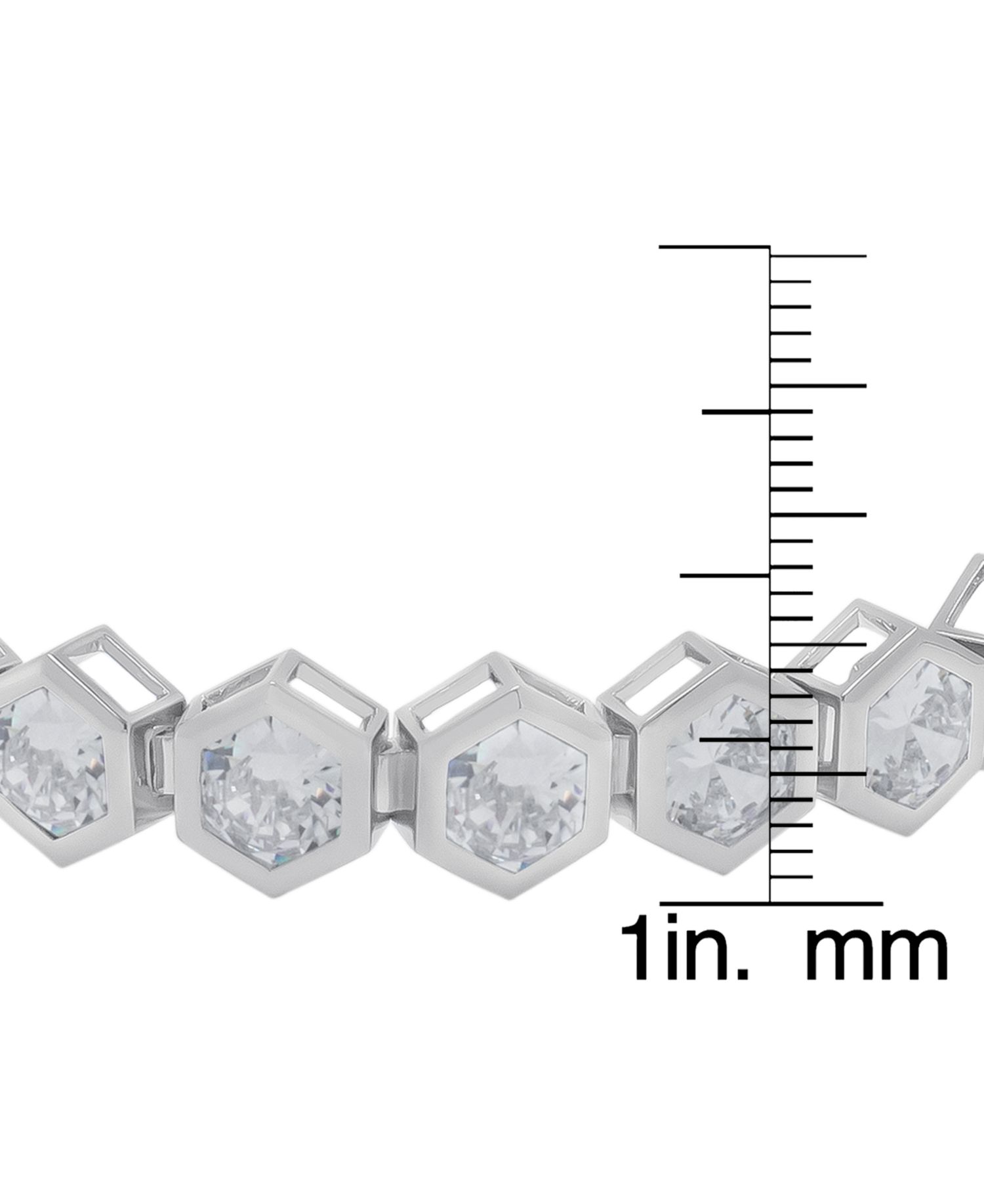 Fine Silver Plated Cubic Zirconia Hexagon Shaped Bezel Bolo Adjustable Bracelet