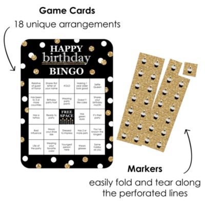 Adult Happy Birthday Gold Find the Guest Bingo Cards & Markers Bingo Game 18 Ct