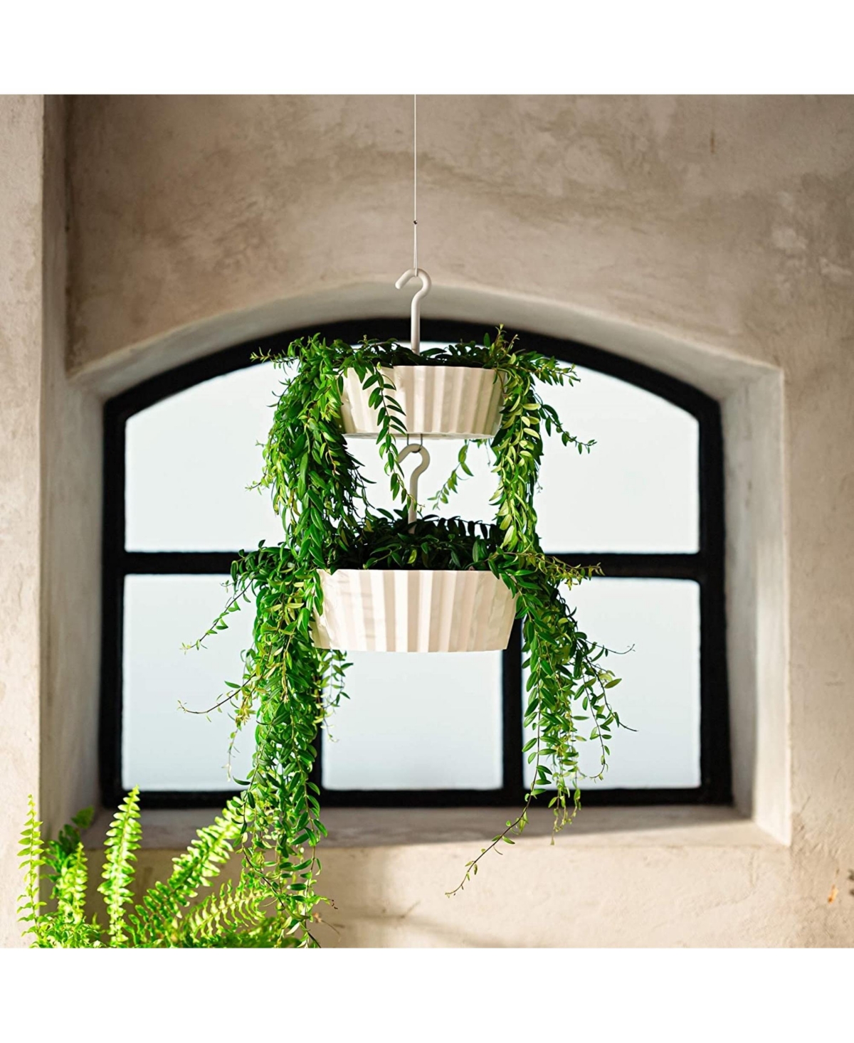 Tree Nest Sunny Hanging TwoTier Lace Pattern Planter- White