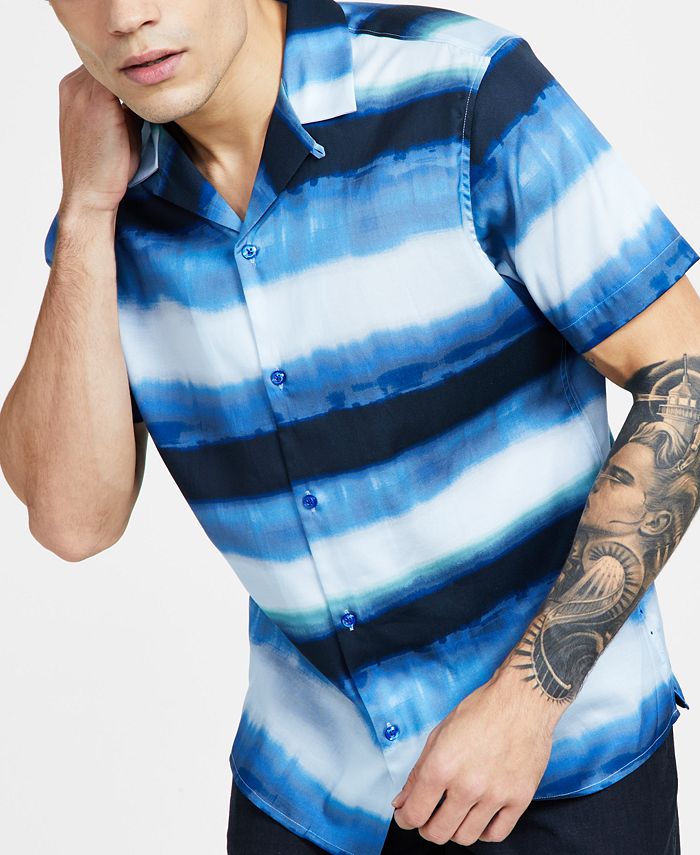 INC International Concepts Men's ClassicFit Ombré Stripe ButtonDown Camp Shirt, Created for