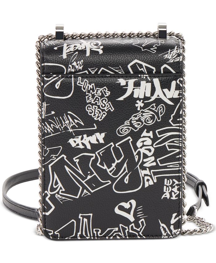DKNY Elissa Medium Pebbled White Leather Graffiti Satchel Bag