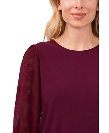 CeCe Women's Mixed-Media Clip-Dot Blouse Soft Ecru  Size XL main image 1