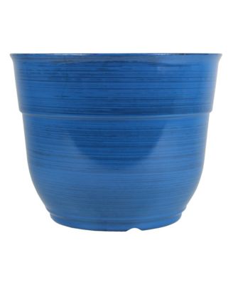 Glazed Brushed Happy Large Plastic Planter Dark Blue 15 Inch