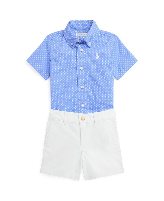 Polo Ralph Lauren Baby Boys Geometric Poplin Shirt and Chino Shorts, 2