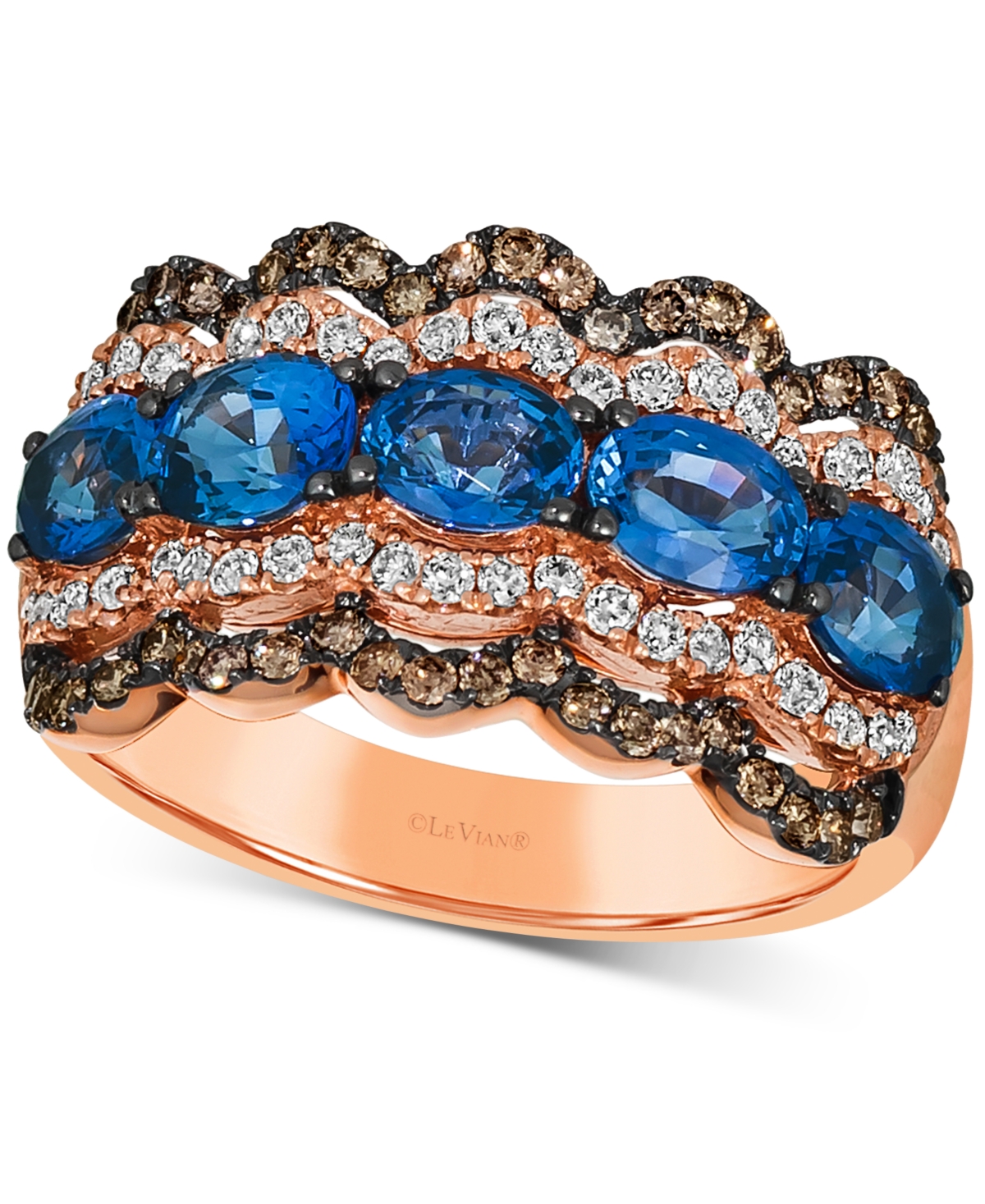 Le Vian Blueberry Sapphire (2-1/3 Ct. T.w.) & Diamond (5/8 Ct. T.w.) Wavy Multirow Ring In 14k Rose Gold In K Strawberry Gold Ring