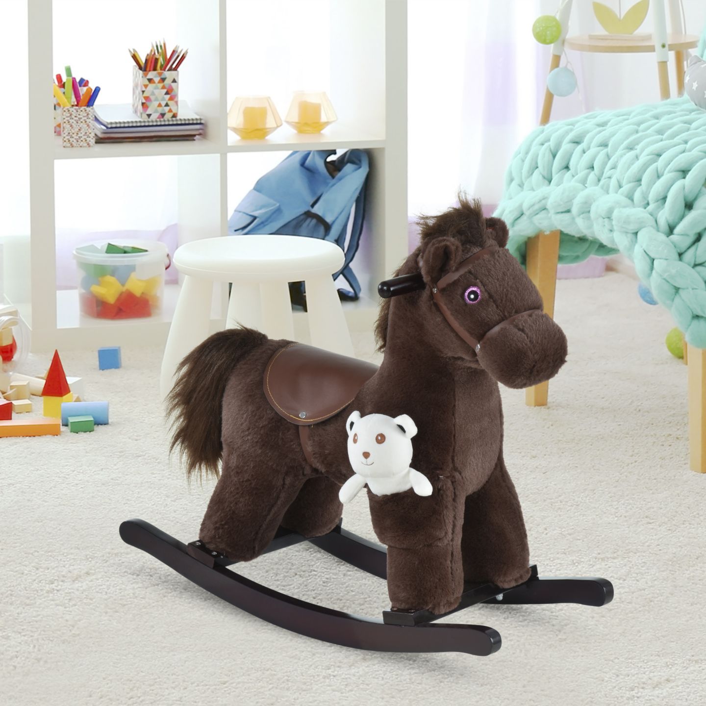 Детская мягкая игрушка Qaba Plush Ride-On Dinosaur Rocking Horse Toy, Up to 66 lbs., от 3 лет — фото 2