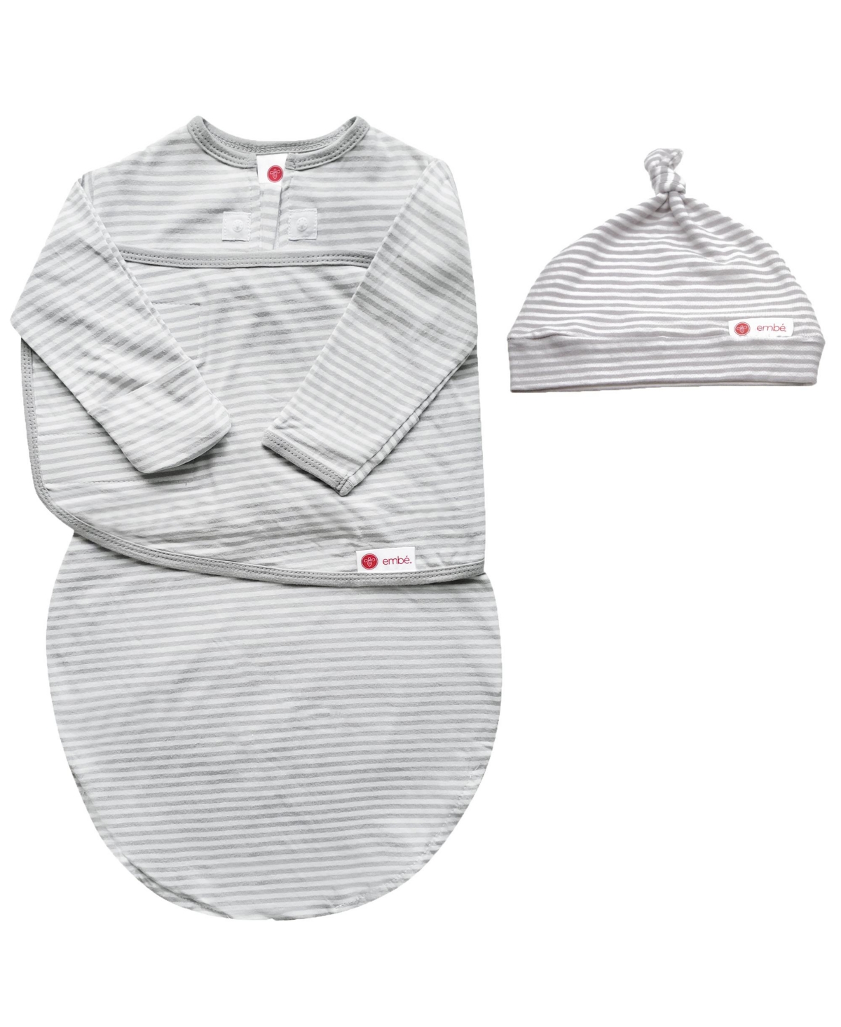 Embe Babies' Starter 2-way Long Sleeve Swaddle & Hat Set In Grey Stripes
