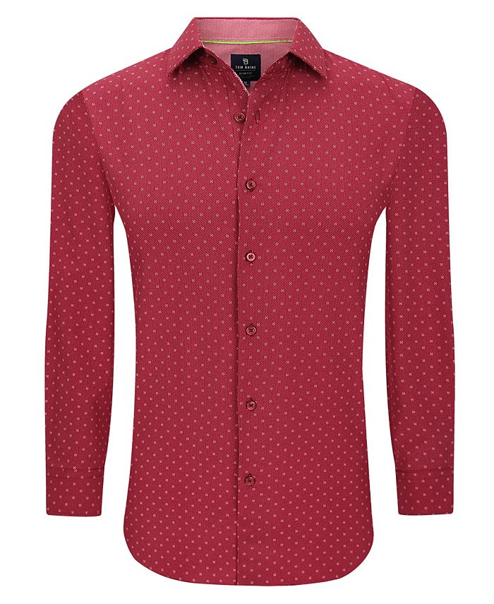 Tom Baine Men's Slim Fit Performance Long Sleeve Geometric Button Down