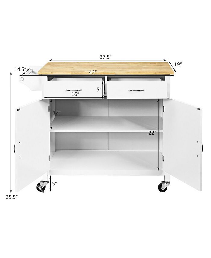 Costway Modern Rolling Kitchen Cart Island Wood Top Storage Trolley